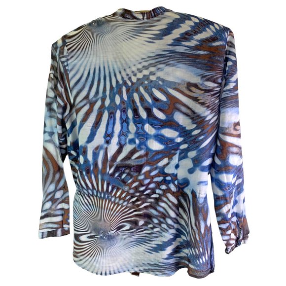 BIANCA of Germany Blue Tropical Print Silk Blend Waist Drawstring Tunic - Picture 3 of 11